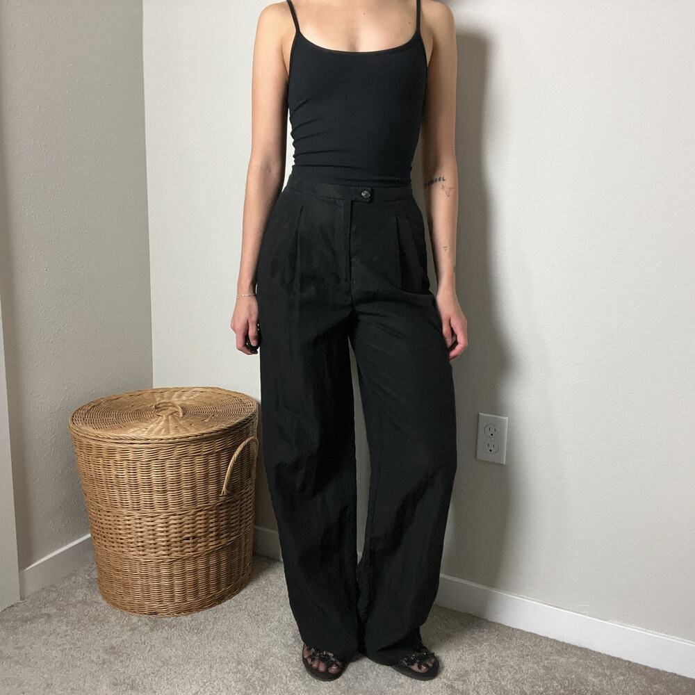 nicole miller black minimalist high waisted wide straight leg trousers pants